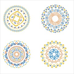 Collection of bright colorful geometric round ethnic decorative elements. Vector mandala backgrounds with bohemian, African, Oriental, Indian, Arabic motifs.