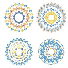 Collection of bright colorful geometric round ethnic decorative elements. Vector mandala backgrounds with bohemian, African, Oriental, Indian, Arabic motifs.