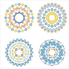 Collection of bright colorful geometric round ethnic decorative elements. Vector mandala backgrounds with bohemian, African, Oriental, Indian, Arabic motifs.