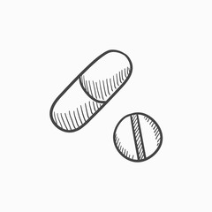 Pills sketch icon.