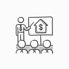 Real estate training sketch icon.