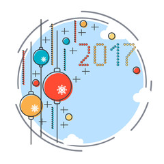 Obraz premium Thin line flat design style Christmas and New Year 2017 vector illustration