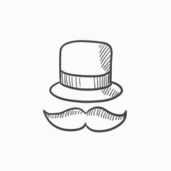 Hat and mustache sketch icon.