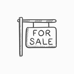 For sale signboard sketch icon.