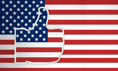 Great America big thumbs up and flag background 3d render