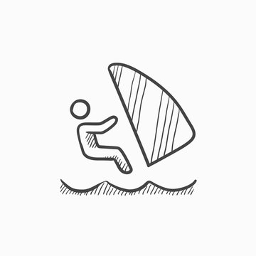 Wind surfing sketch icon.