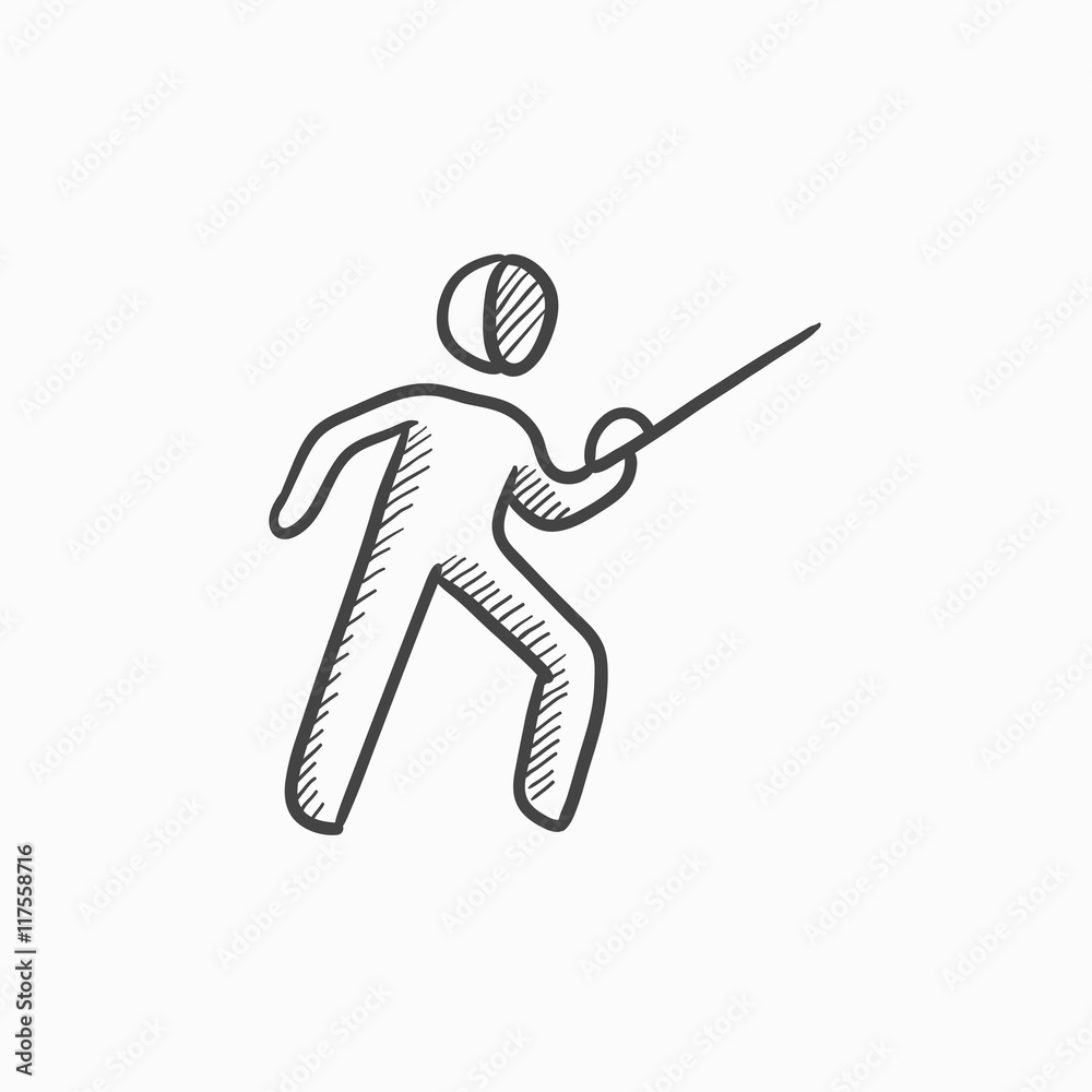 Poster fencing sketch icon.