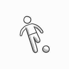Soccer player with ball sketch icon.