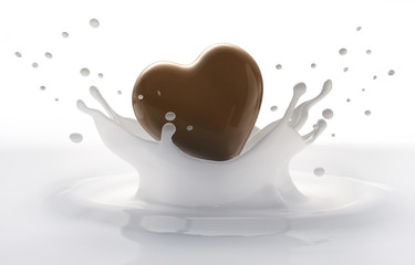 Schokoherz in Milch fallend