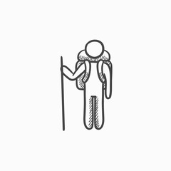 Tourist backpacker sketch icon.