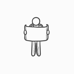 Man looking at map sketch icon.