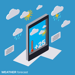 Mobile weather forecast flat isometric vector illustration