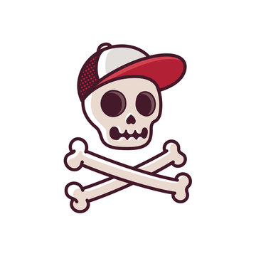 Skull In Baseball Cap With Crossbones