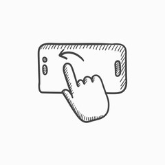 Finger touching smartphone sketch icon.