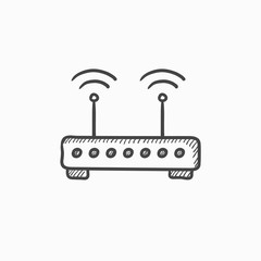 Naklejka premium Wireless router sketch icon.