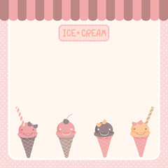 Illustration vector of cute ice-cream various flavors  blank space for menu,recipe bakery template.