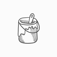 Paint brush in the paint tin sketch icon