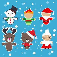 Christmas characters set on background with snow