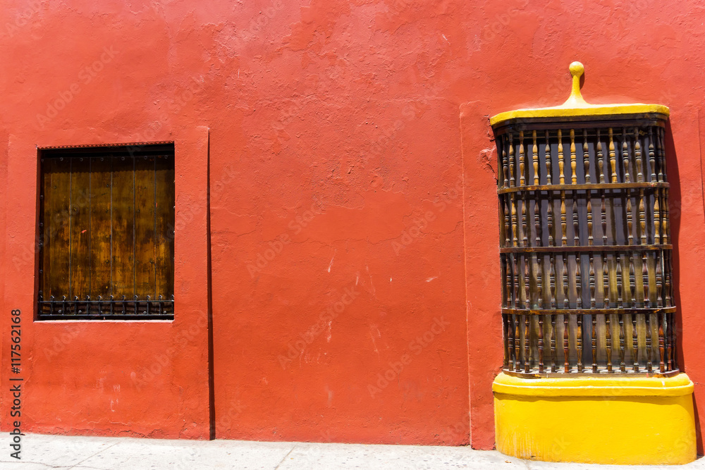 Sticker Red Wall and Yellow Window