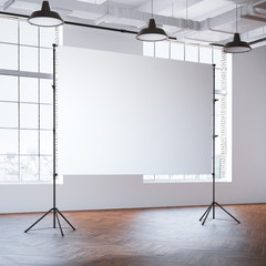 Two tripods with blank canvas. 3d rendering