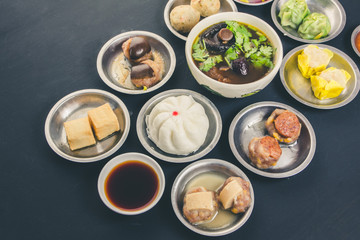Various Yumcha Dimsum Set on black background, filter images