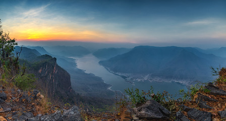 Beautiful top view of mountain forest landscape Mae Ping Nationa