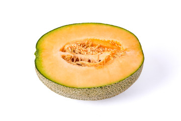cantaloupe melon slices isolated on white background