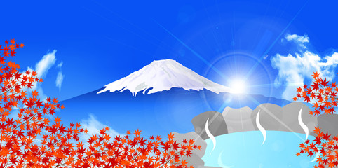 紅葉　富士山　風呂　背景