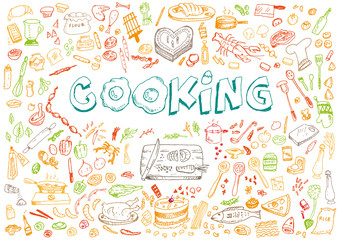 Cooking Doodle Art Style Concept. Editable Clip Art.
