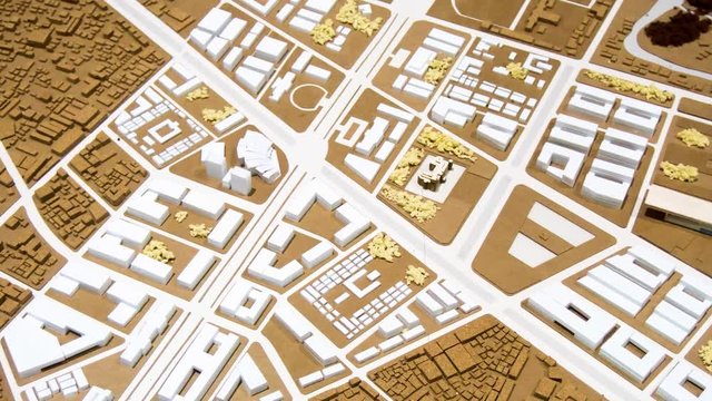 zoom in city map with 3D buildings