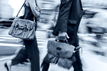 group of business people in the street and blue tonality