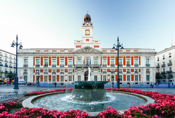 The old Post office at Puerta del Sol, Km 0, Madrid, Spain - obrazy, fototapety, plakaty