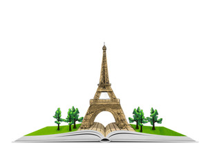 Eiffel Tower on an open book hand drawn illustration