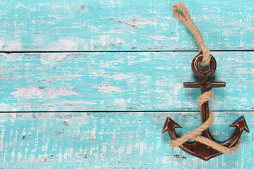 Wooden decorative anchor - obrazy, fototapety, plakaty