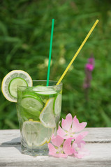 sassy water on a wooden table
