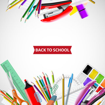 Back to School background with supplies. Stationery equipment for education and business.