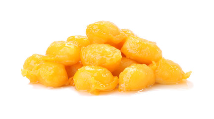 Mock jack fruit seeds (bean paste) dessert on white background.