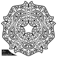 Henna tattoo mandala in mehndi style. Pattern for coloring book. Hand drawn vector illustration isolated on white background. Design element in Doodles style.
