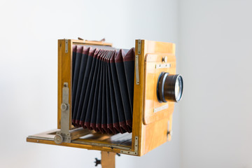 Vintage box camera with a wooden body