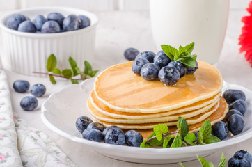 American pancakes with blueberries