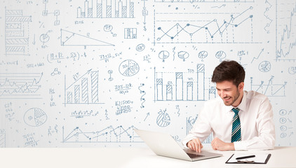 Businessman with diagram background
