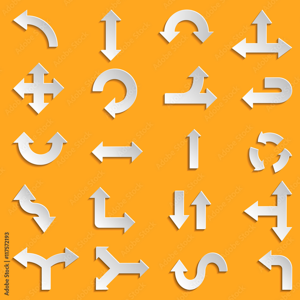 Poster white paper arrows set design elements. vector illustration.