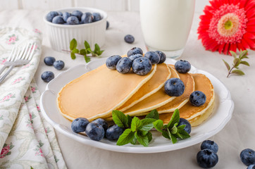 American pancakes with blueberries