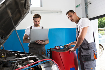 Work together in automobile shop