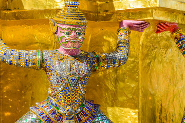 Thai giant statue in Temple at Bangkok, Thailand.