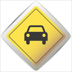 yellow sign with car simple icon, vector illustration