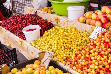 sweet cherries at the counter