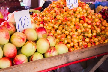 sweet cherries at the counter