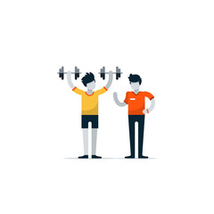 Personal training, workout session in gym, sport instructor, professional coaching concept. Vector flat design illustration isolated on white