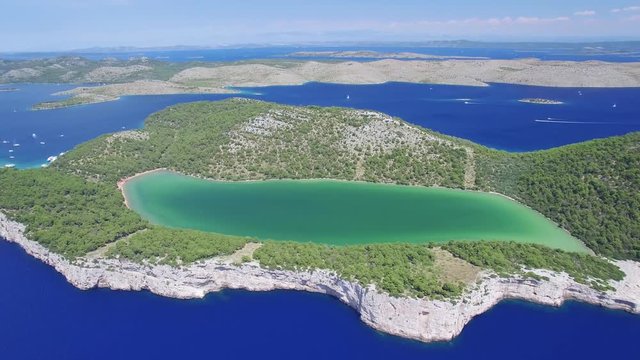 aerial view of the Slano lake in nature park Telascica